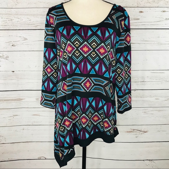 NY Collection Tops - NY Collection Top Geometric Asymmetrical Stretch